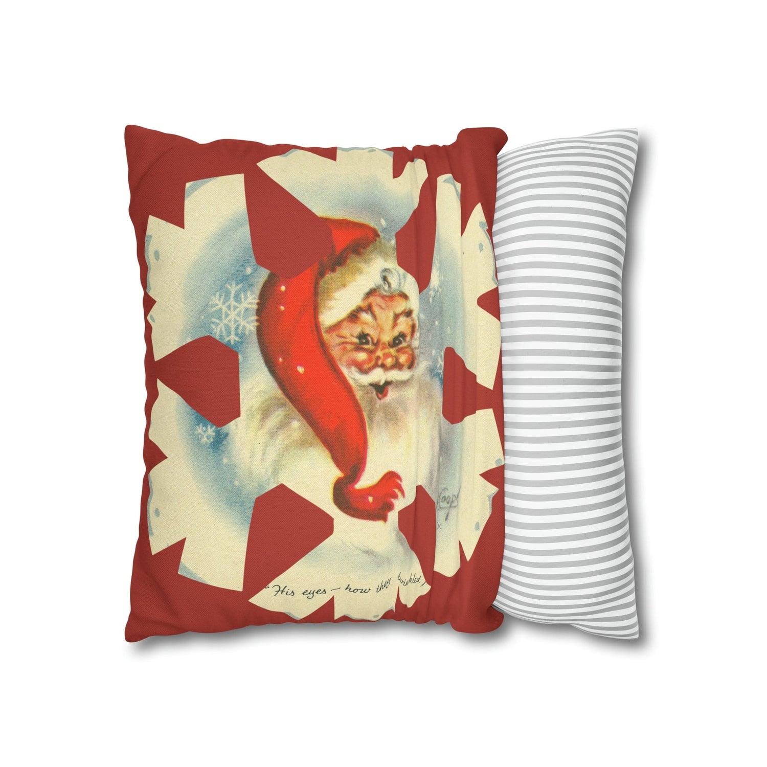 Vintage Smiling Santa, Red Christmas Snowflake Pillow Cover Home Decor