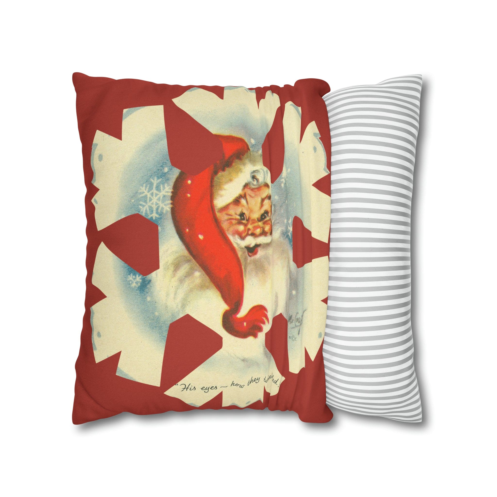 Vintage Smiling Santa, Red Christmas Snowflake Pillow Cover Home Decor