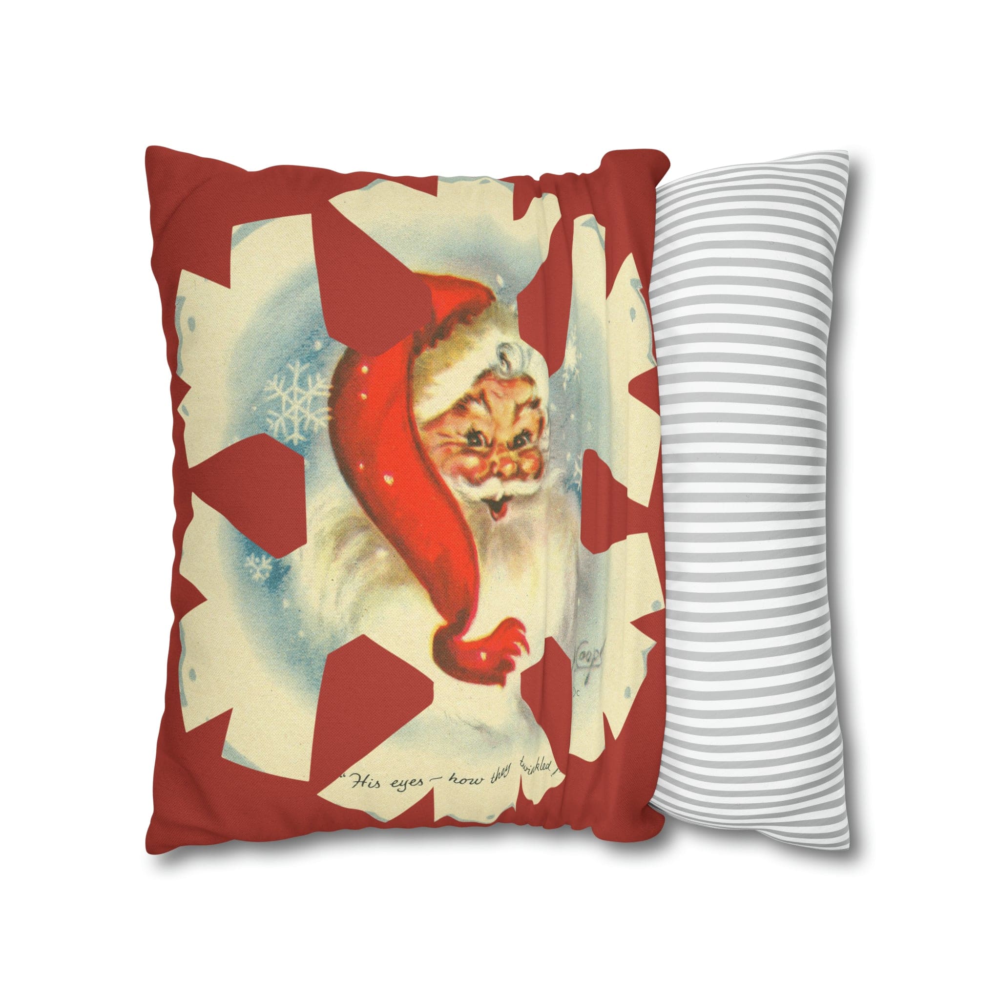 Vintage Smiling Santa, Red Christmas Snowflake Pillow Cover Home Decor