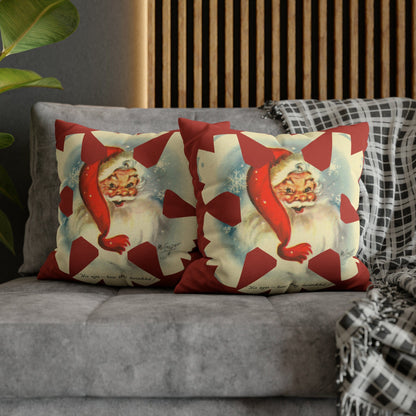 Vintage Smiling Santa, Red Christmas Snowflake Pillow Cover Home Decor