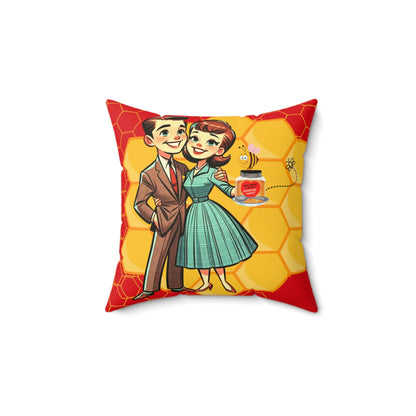 Vintage Valentine, 50s Mid Century Modern Kitschy Cute Couple, Bedroom, Livingroom Honeycomb Bee Love Honey Pillow And Insert Home Decor