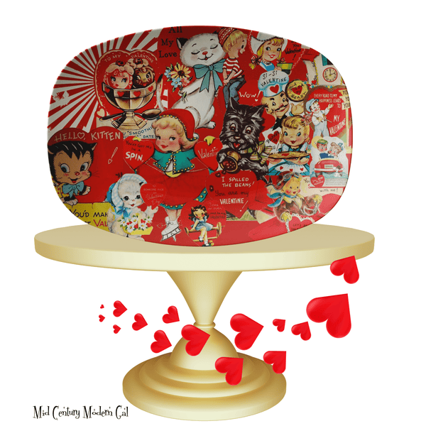 Vintage Valentine Cards, Kitschy Fun Party Love Retro Mid Century Platter