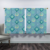 Mid Century Modern Designed, Twinkle Blue, Teal, Yellow Starbursts, Window Curtains (two panels) Curtains W104"x L63"