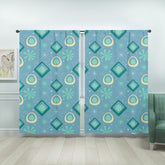 Mid Century Modern Designed, Twinkle Blue, Teal, Yellow Starbursts, Window Curtains (two panels) Curtains W104"x L84"