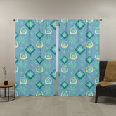 Mid Century Modern Designed, Twinkle Blue, Teal, Yellow Starbursts, Window Curtains (two panels) Curtains W104"x L96"