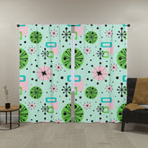 Starburst Mid Century Designs, Green, Pink Pastel, Aqua Blue, MCM Window Curtains (two panels) Curtains W104"x L96"