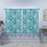 Mid Century Modern Designed, Twinkle Blue, Teal, Yellow Starbursts, Window Curtains (two panels) Curtains W84"x L63"