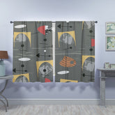 Mid Century Modern, Geometric, Abstract, Slate Gray, Mustard Yellow, Retro Window Curtains (two panels) Curtains W84"x L63"