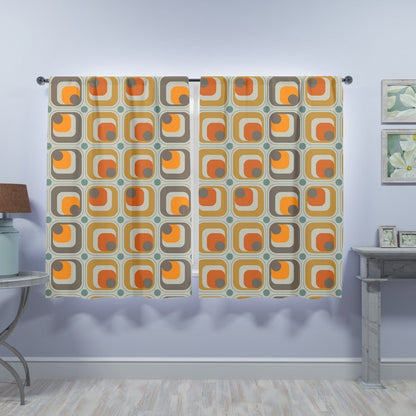 Mid Century Modern, Geometric, Beige, Orange, Mustard Yellow Mod Retro Window Curtains (two panels) Curtains W84&quot;x L63&quot;