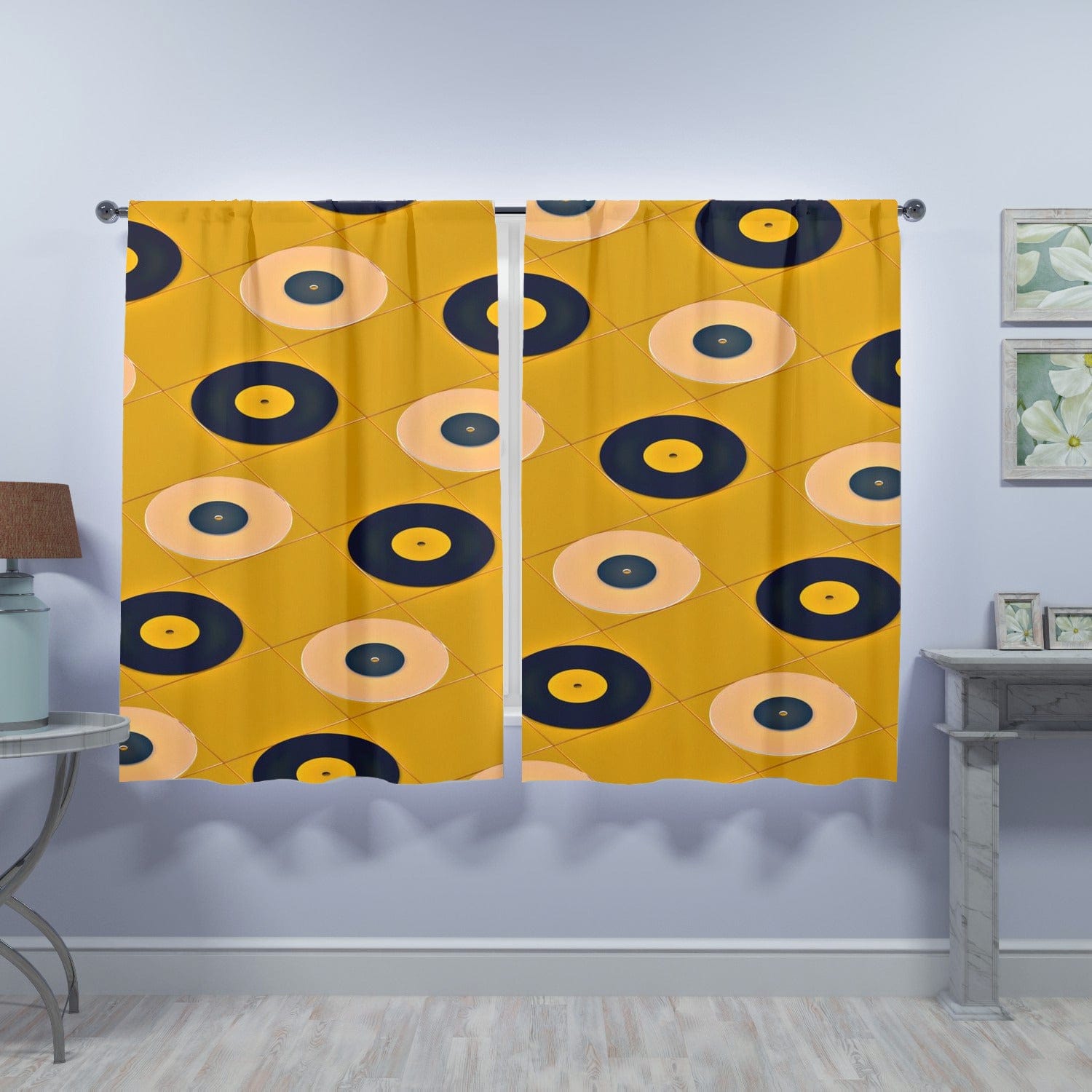 Mid Century Modern, Retro Records, Mustard Yellow, Abstract MCM Window Curtains (two panels) Curtains W84&quot;x L63&quot;