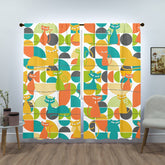 Kitschy Atomic Cats, Orange, Teal, Green, Harvest Yellow, Mod Retro Window Curtains (two panels) Curtains W84"x L84"