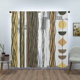 Mid Century Modern Bohemian Retro Brown, Yellow, Gray Abstract Geometric Window Curtains (two panels) Curtains W84"x L84"