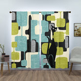 Mid Century Modern Geometric Green, Aqua, Black Gray, Atomic Cat, Window Curtains (two panels) Curtains W84"x L84" Mid Century Modern Gal