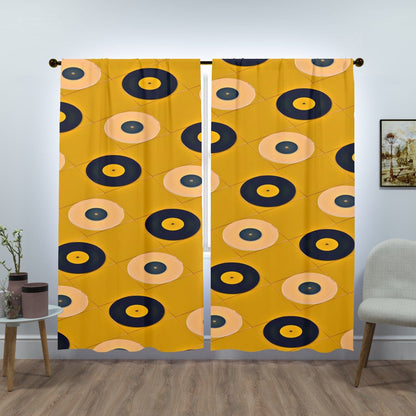 Mid Century Modern, Retro Records, Mustard Yellow, Abstract MCM Window Curtains (two panels) Curtains W84&quot;x L84&quot;