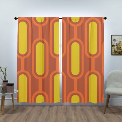 Mod Orange, Mustard Yellow, Groovy Mid Century Modern Window Curtains (two panels) Curtains W84&quot;x L84&quot;