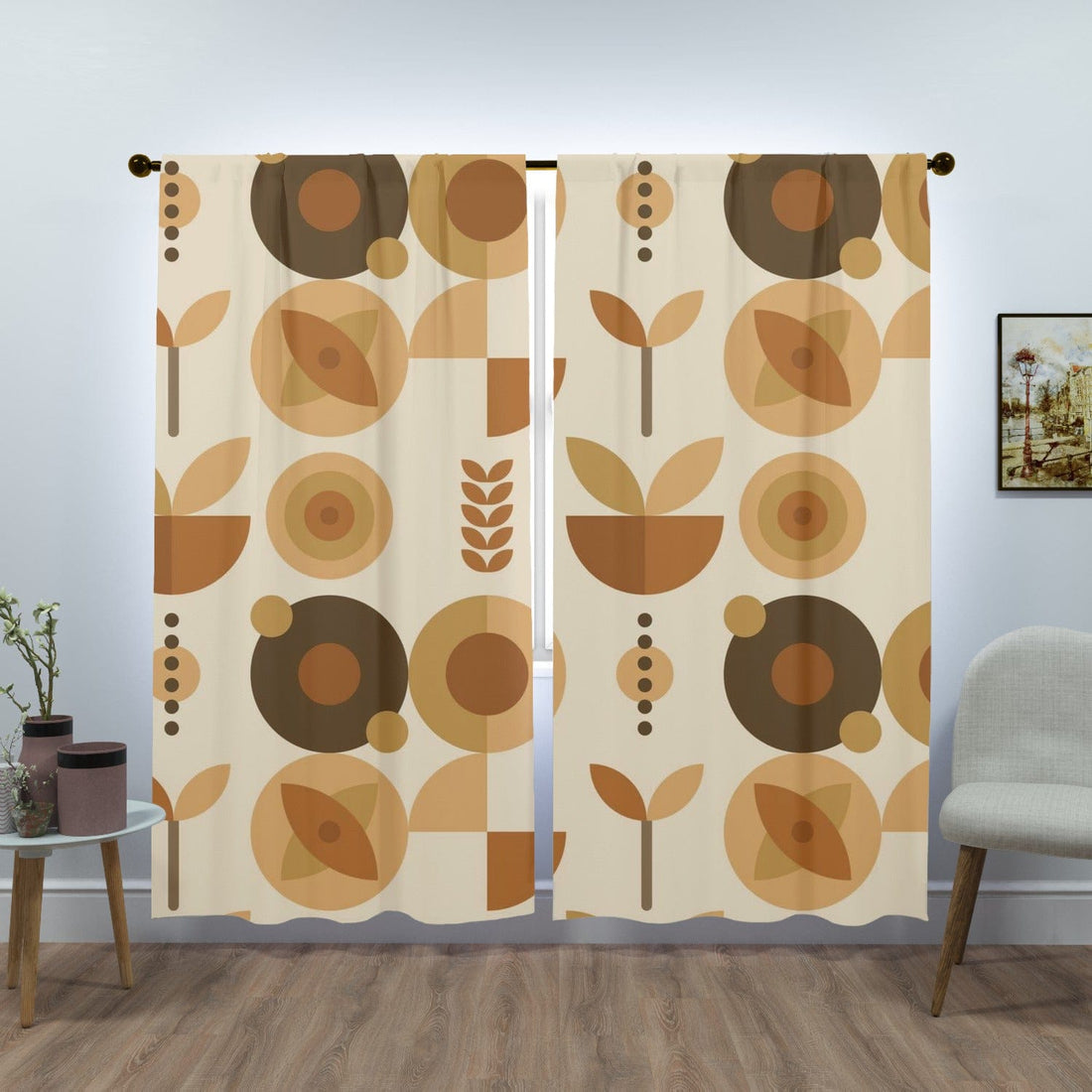 Scandinavian, Modern, Beige, Brown, Terracotta, Modern Danish, Hygge Nordic Window Curtains Curtains W84&quot;x L84&quot;