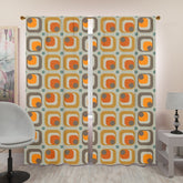 Mid Century Modern, Geometric, Beige, Orange, Mustard Yellow Mod Retro Window Curtains (two panels) Curtains W84"x L96"