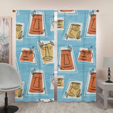 Mid Mod Tiki Time, Mid Century Modern, Blue, Yellow, White Retro Window Curtains (two panels) Curtains W84"x L96"