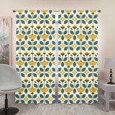 Mid Modern Golden Yellow, Blue, Scandinavian Flower Design Window Curtains (two panels) Curtains W84"x L96" Mid Century Modern Gal