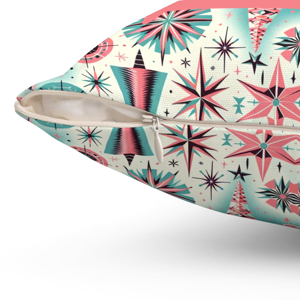 Wallace And Davise, 1950's Mid Century Modern Christmas Pillow, Aqua Blue, Pink Atomic TV Kitschy Christmas Pillow And Insert Home Decor