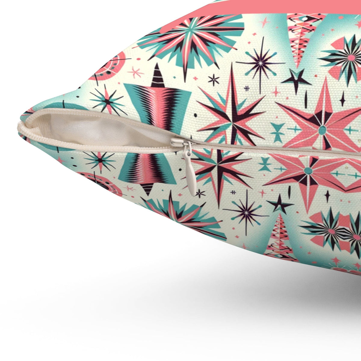 Wallace And Davise, 1950's Mid Century Modern Christmas Pillow, Aqua Blue, Pink Atomic TV Kitschy Christmas Pillow And Insert Home Decor