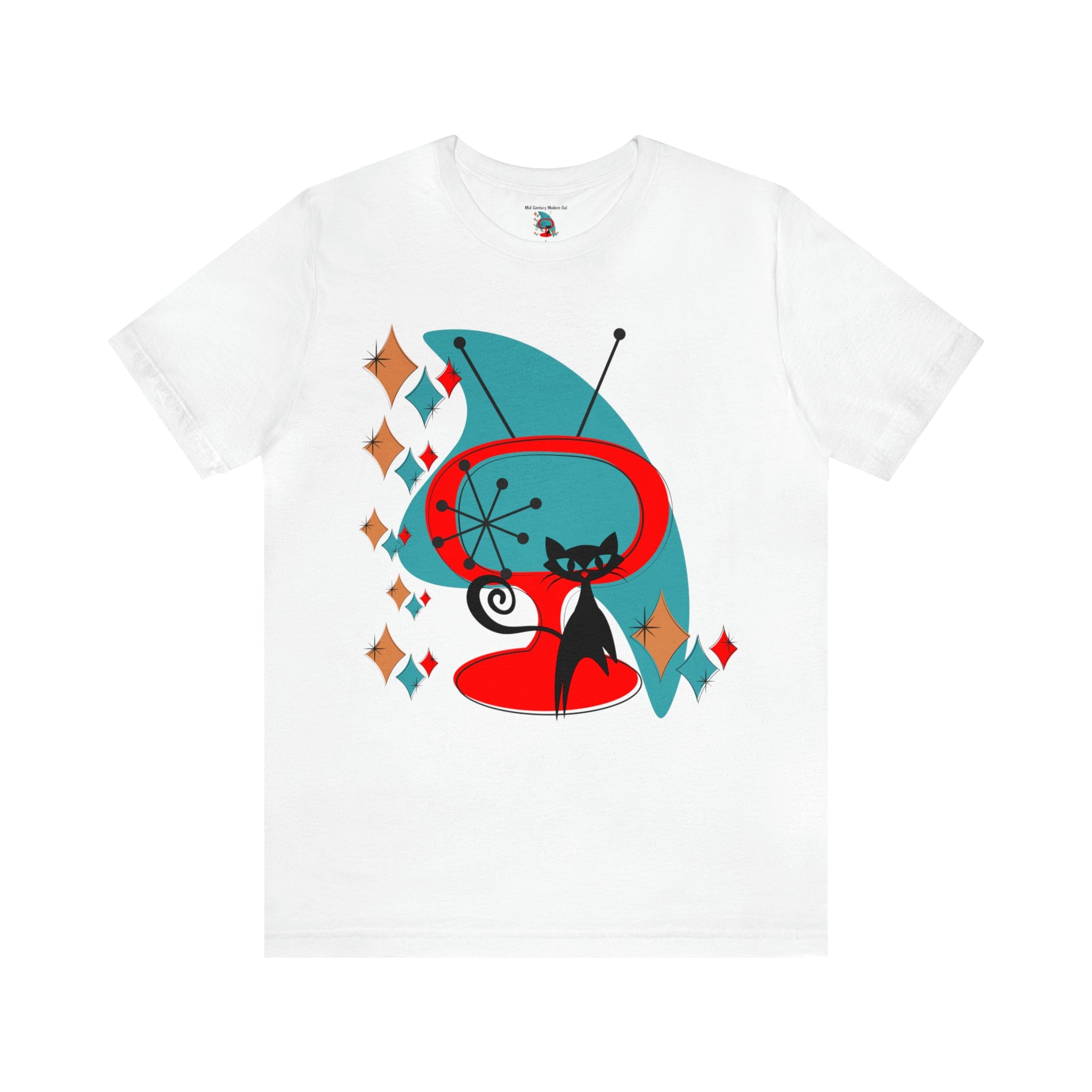 Atomic Cat Designs, Mid Century Modern Kitschy Fun Unisex Jersey Short Sleeve Tee T-Shirt White / S