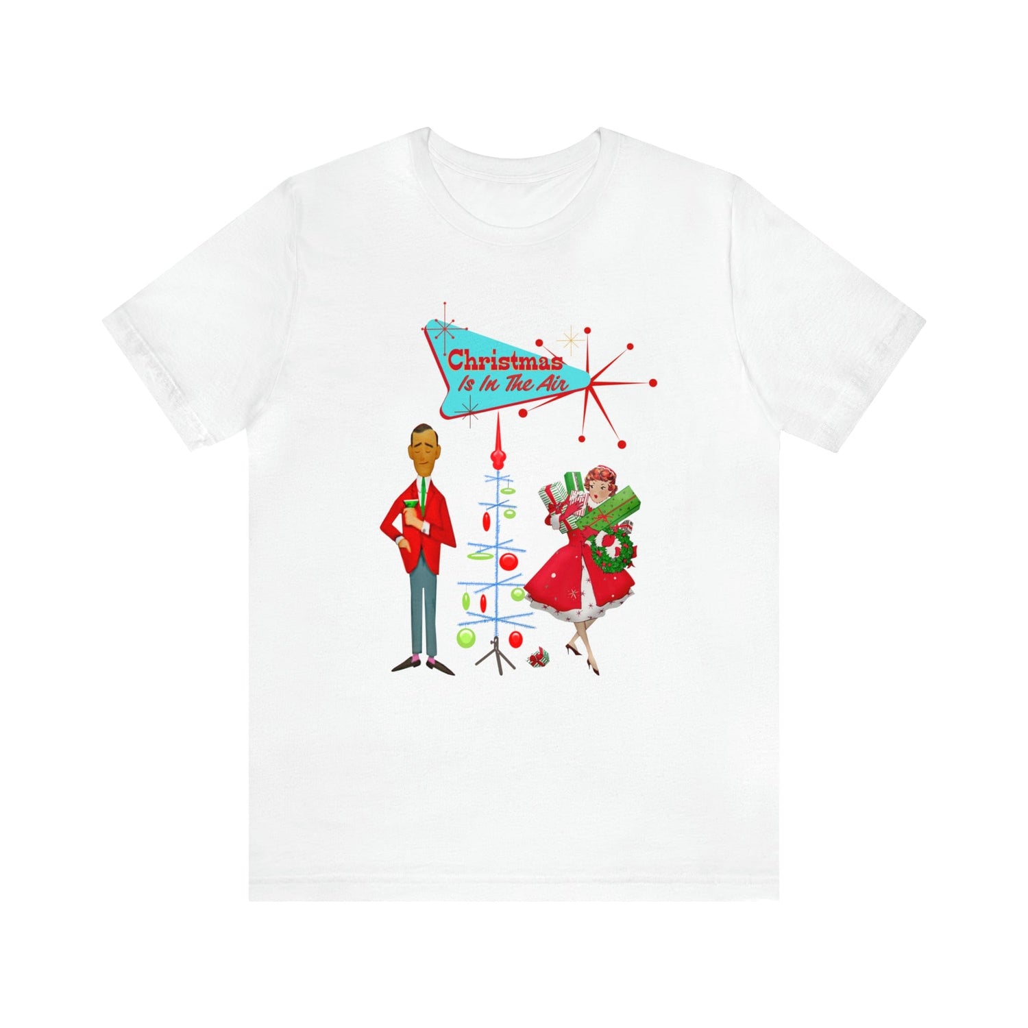 Retro Holiday, Christmas Party, Mid Century Mod, Kitschy Christmas Tee Unisex T-Shirt White / S