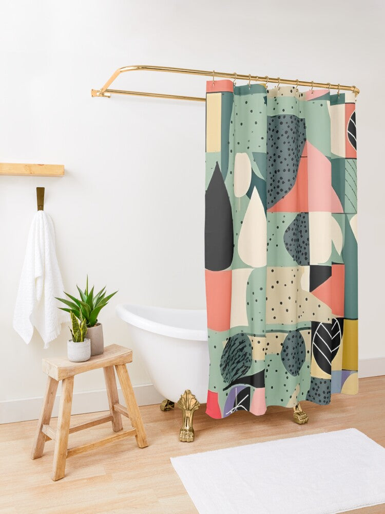 Scandinavian Designed Modernist Mid Century Modern Geometric Abstract, Florals, Colorful Retro Shower Curtain - Mid Century Modern Gal