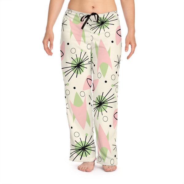 Mid Century Modern Christmas Loungewear, Atomic Starburst, Pink, Green, Fun And Cozy Women's Pajama Pants
