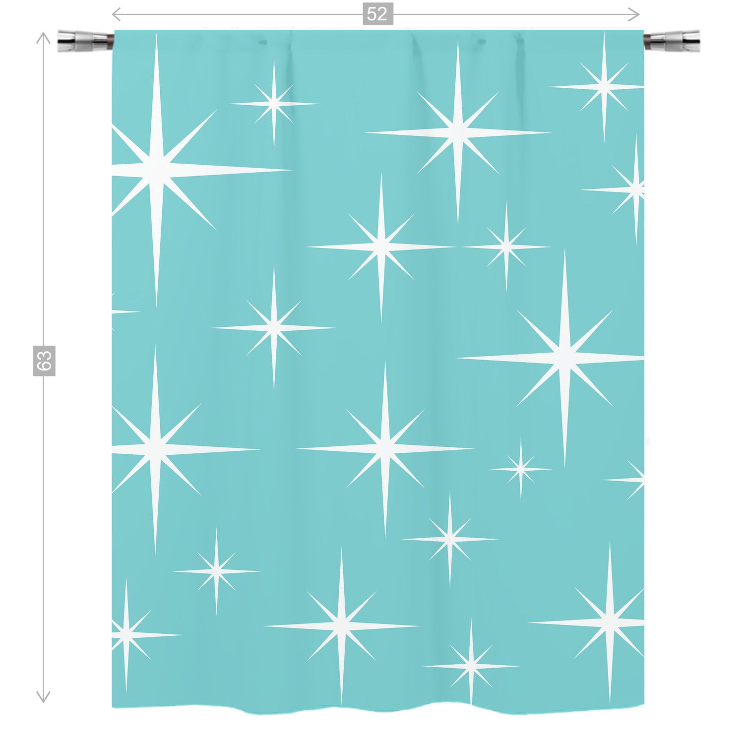 Mid Century Modern Aqua Blue, White Starburst Curtain, Single Panel
