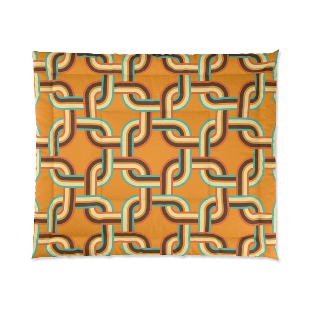 Mid Century Modern King Size Retro Orange Multicolor Comforter 104&quot; × 88&quot;