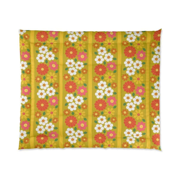 Retro Bedding 1970's Flower Floral  Mod Daisy Golden Yellow Funky Mid Century Modern Comforter