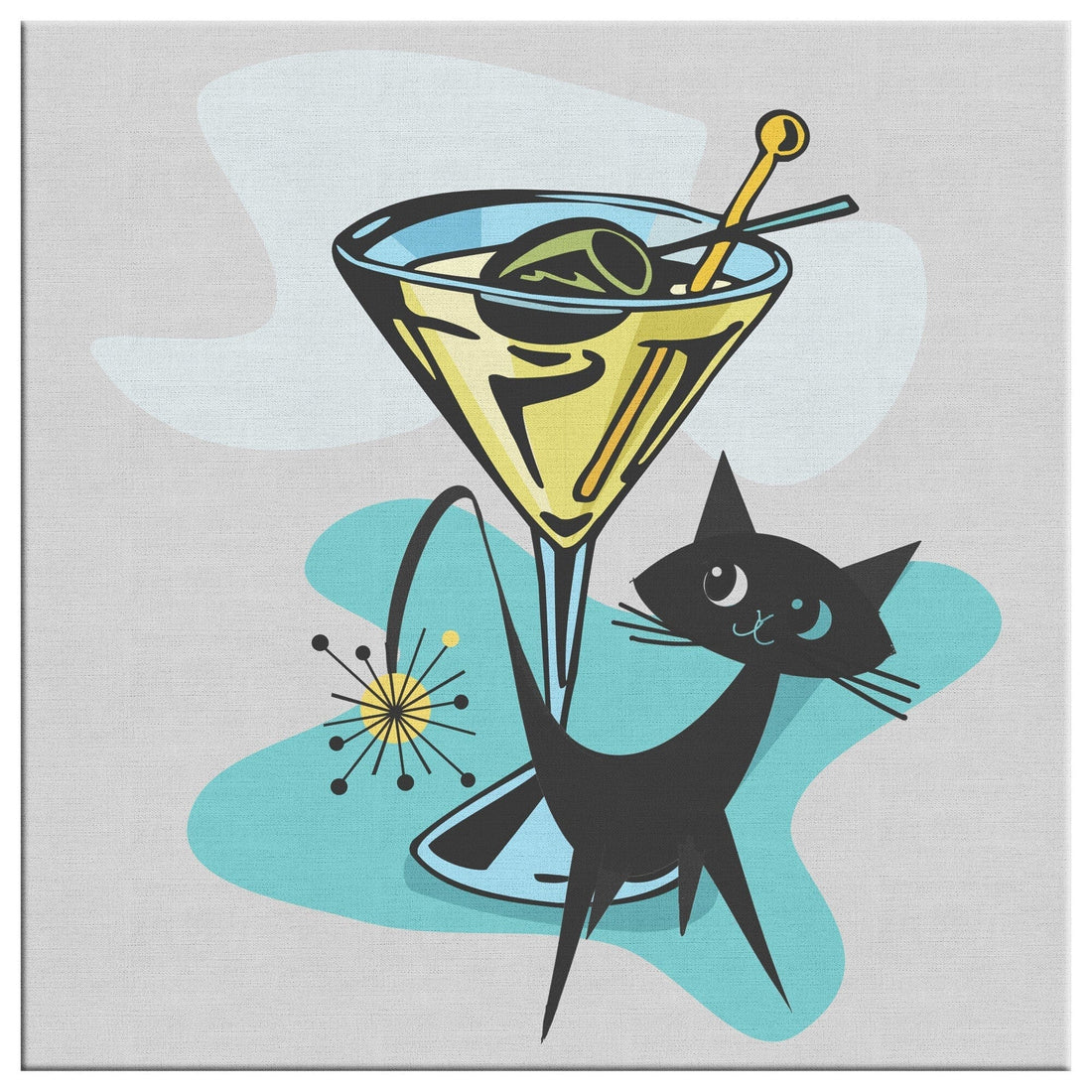 Atomic Cat, Martini Time, Cocktail, Retro Mid Mod Retro Wall Art Wall Art 10x10 / 1.25