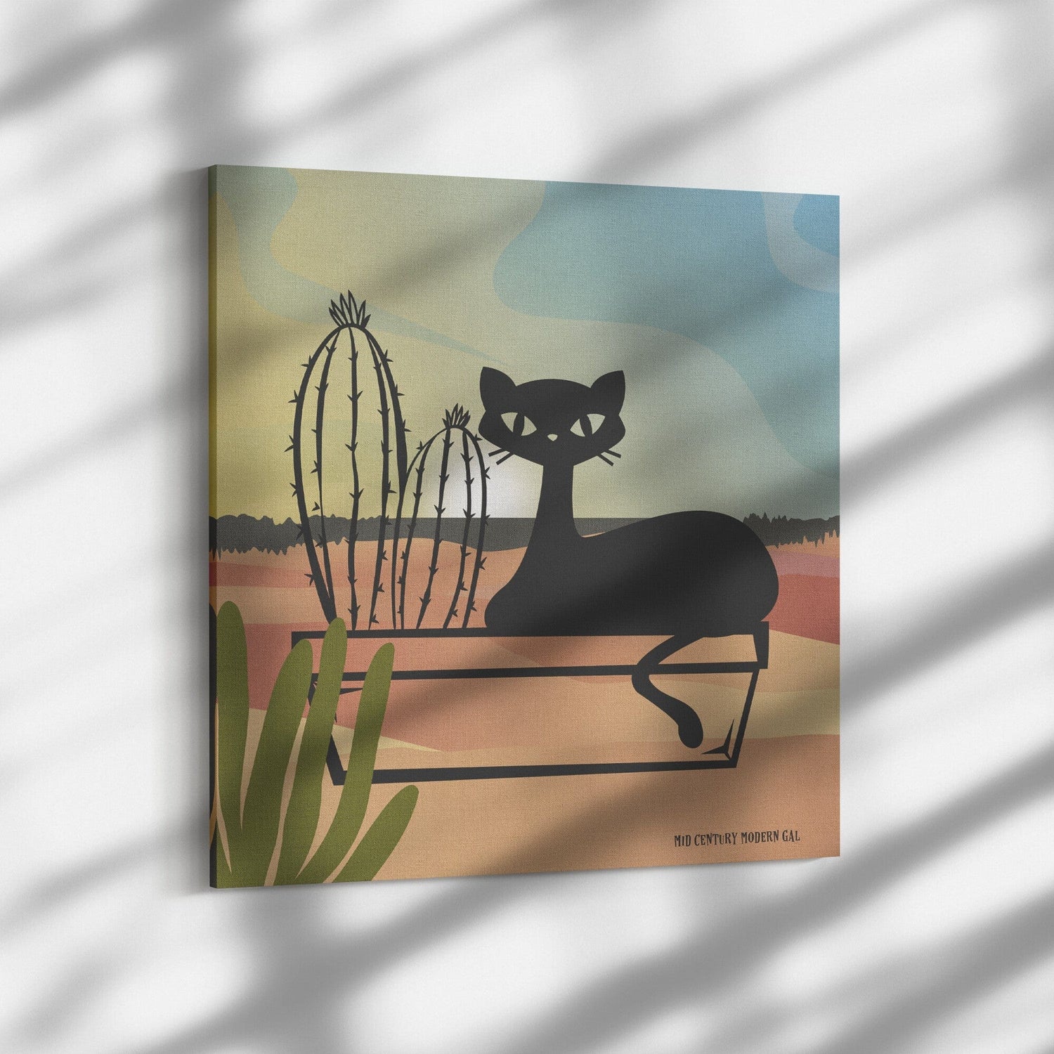 Retro Cacti, Atomic Cat, Southwestern Desert Art, Mid Mod Wall Art Wall Art 10x10 / .75