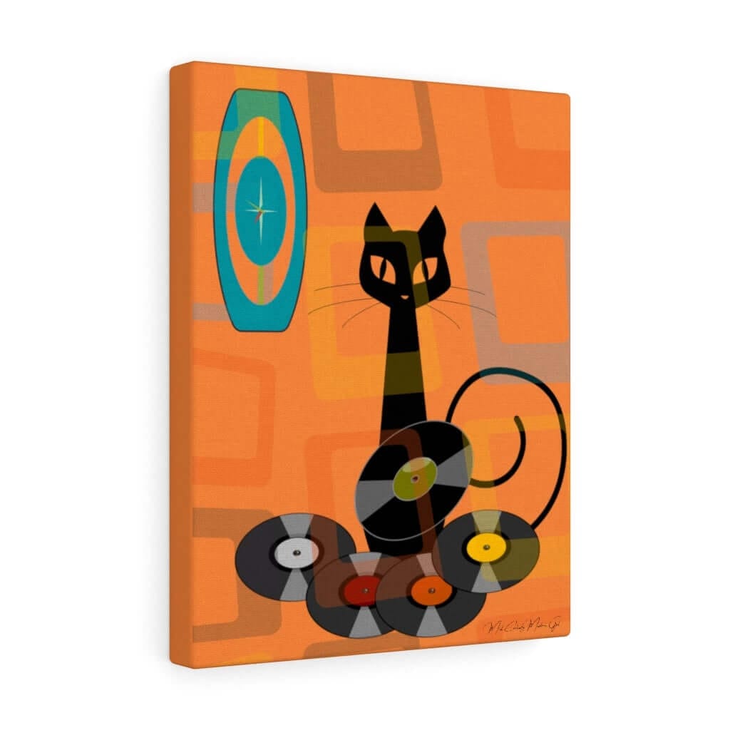 Atomic Cat Retro Groovy Records Mid Century Modern Orange Geometric, Canvas Gallery MCM Mid Mod Wall Art Canvas 11″ × 14″ / Premium Gallery Wraps (1.25″)