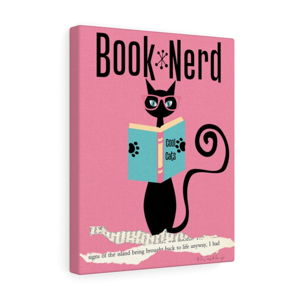 Book Nerd, Teacher, Book Cafe, Atomic Cat, Retro Pink, FUNNY, Nerd Bookworm, Mid Mod, MCM Canvas Wall Art Canvas Wall Art 11″ × 14″ / Premium Gallery Wraps (1.25″)