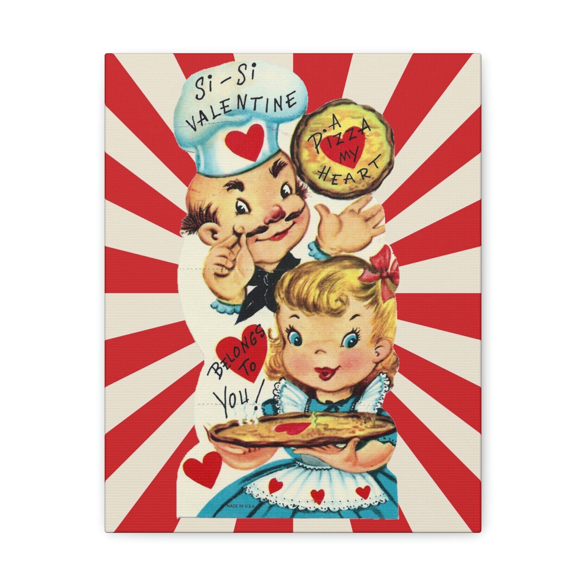 Vintage Valentine Card, Kitschy Cute Couple, Kitchen, Pizza Lover, Retro  Valentine Art Canvas Gallery Wraps