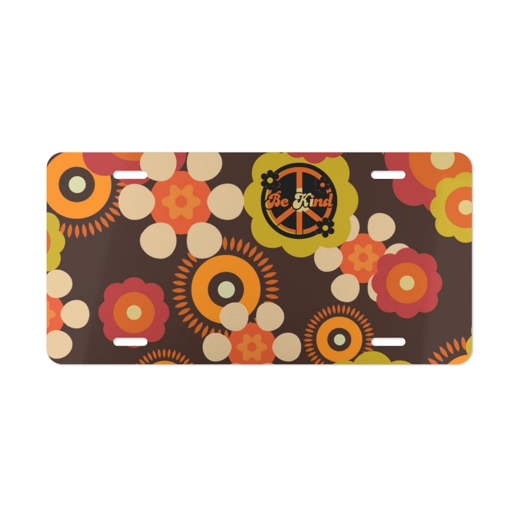 70's Retro License Vanity Plate, Brown, Orange, Flower Power, Be Kind, Peace Mid Mod Car Accessories Accessories 12" × 6"