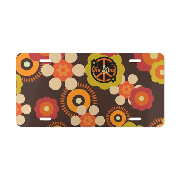 70's Retro License Vanity Plate, Brown, Orange, Flower Power, Be Kind, Peace Mid Mod Car Accessories