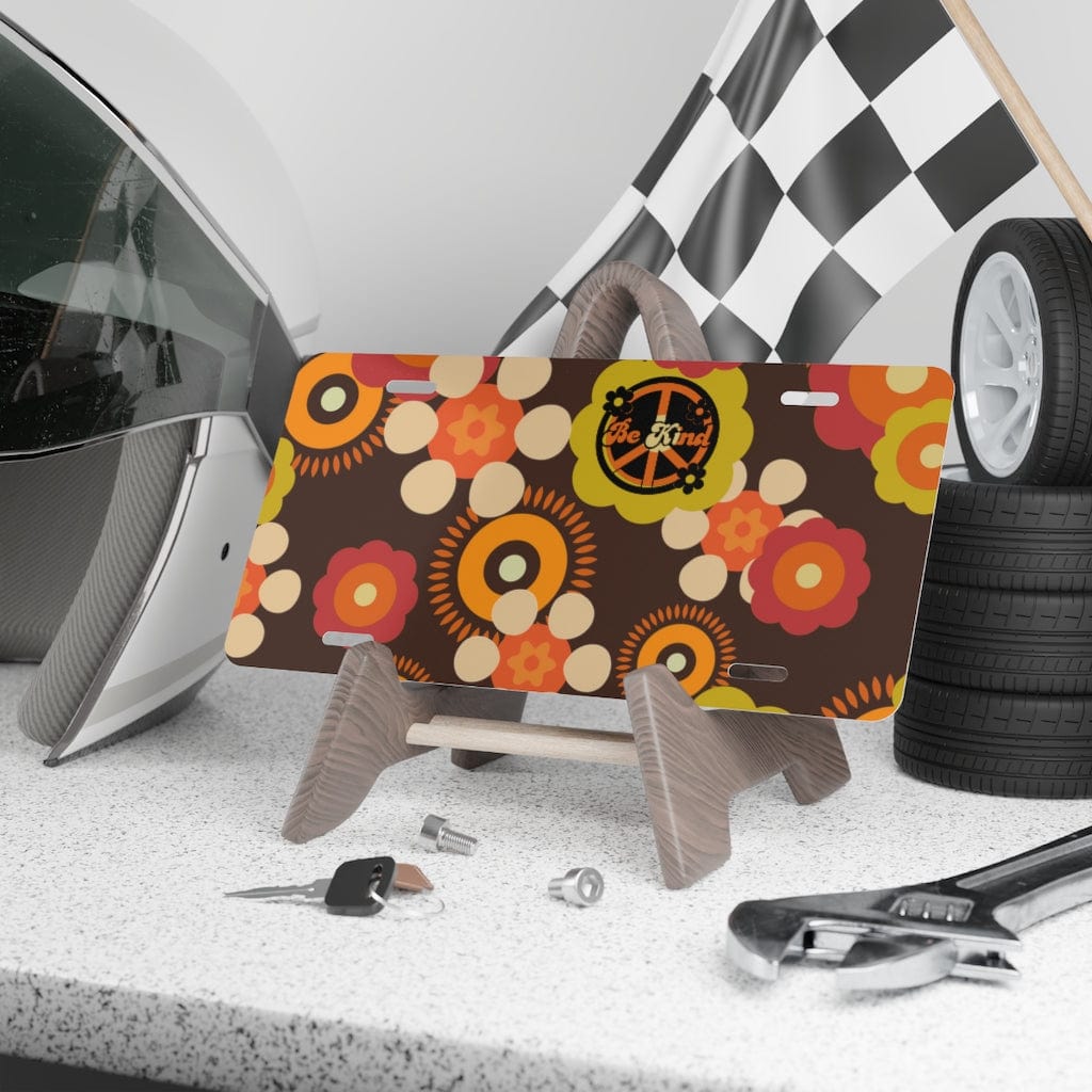 70's Retro License Vanity Plate, Brown, Orange, Flower Power, Be Kind, Peace Mid Mod Car Accessories Accessories 12" × 6"