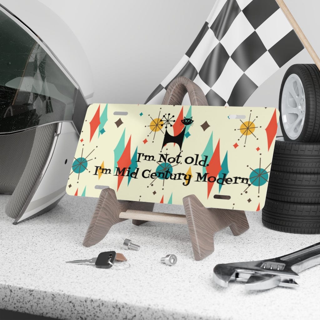 Atomic Cat, I'm Not Old, I'm Mid Century Modern, Franciscan Atomic Starburst, Retro MCM Vanity Plate Accessories 12" × 6"