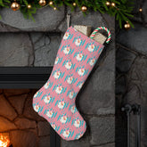 Mid Century Modern Christmas Stocking, Vintage Smiling Santa, Pink, Aqua Home Decor 13" × 19.3&
