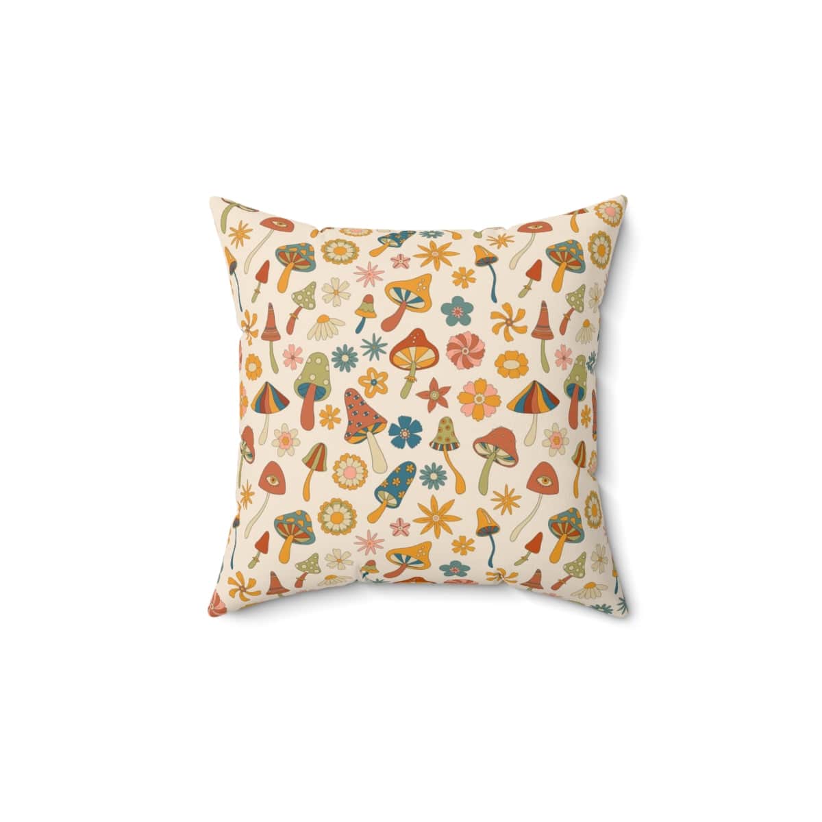 60's, 70's Vibes, Trippy, Mushroom, Groovy Flower Power Pillow And Insert Home Decor 14" × 14"