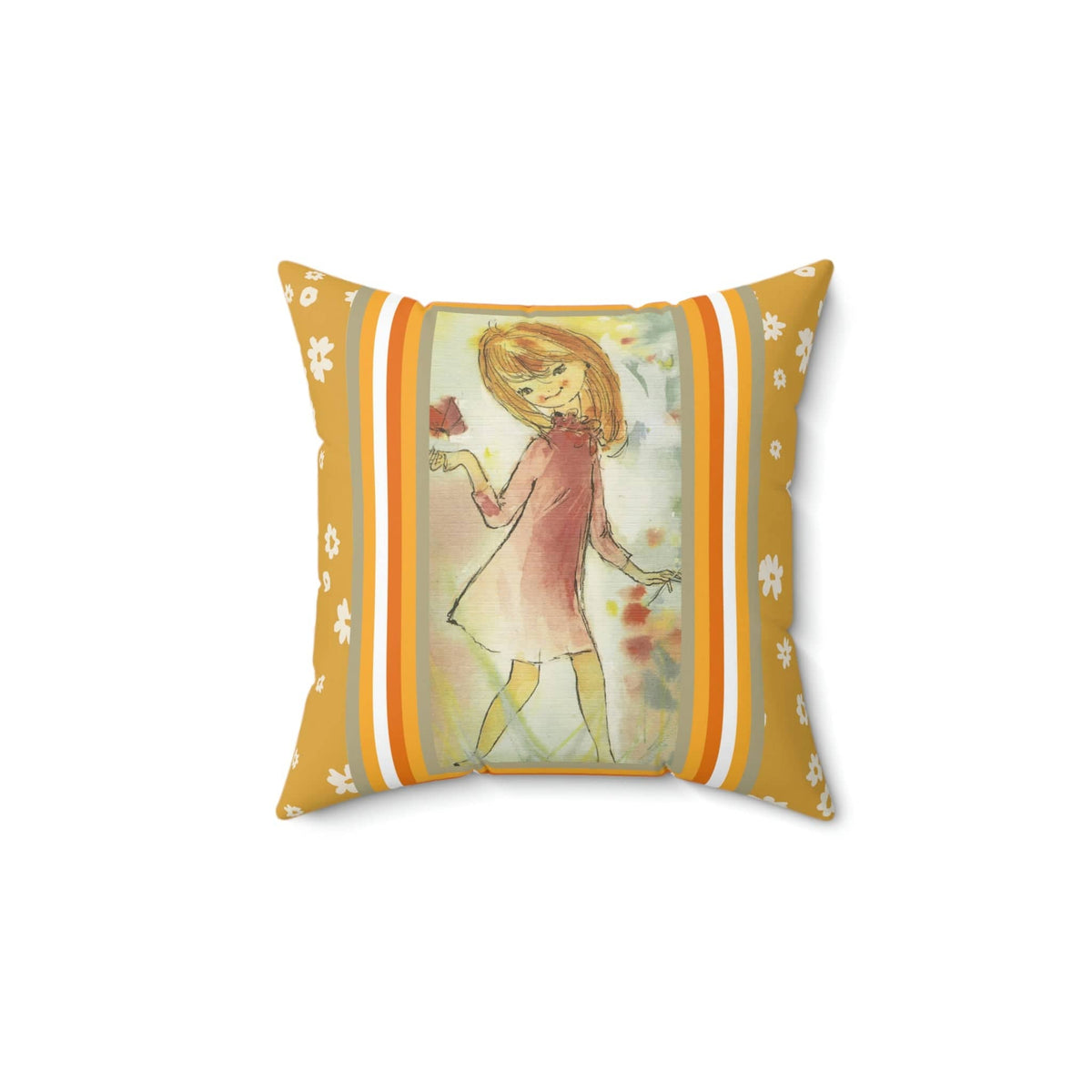 70's Flower Child, Flower Power, Groovy Daisy Sweet Girl,  Retro Pillow COVER Home Decor 14" × 14"