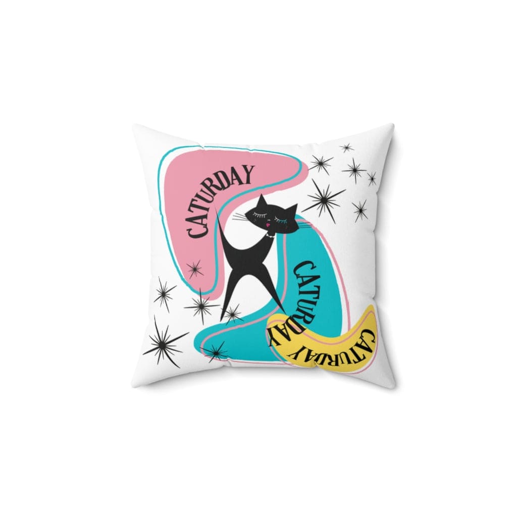 Atomic Cat Pillow, Caturday,  Mid Century Modern Boomerang, Mid Mod Retro Pillow And Insert Home Decor 14" × 14"