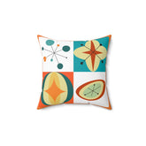 Atomic Mid Century Modern, Orange, Real, Mustard Yellow, Orange, Geometric, Groovy Abstract, Patchwork Design, Pillow And Insert Home Decor 14" × 14"