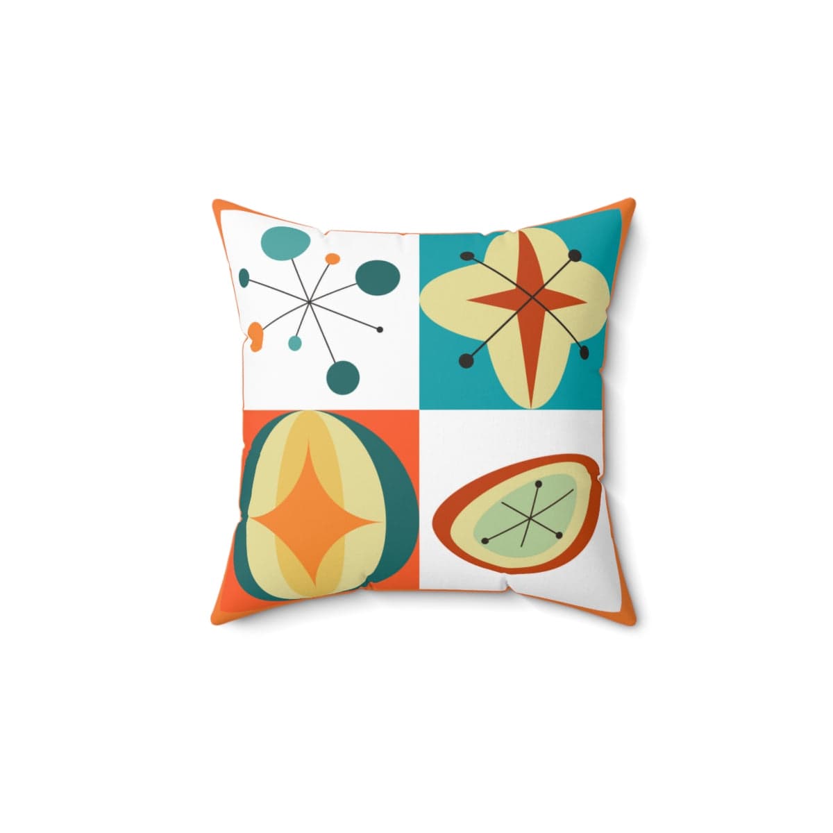 Atomic Mid Century Modern, Orange, Real, Mustard Yellow, Orange, Geometric, Groovy Abstract, Patchwork Design, Pillow And Insert Home Decor 14&quot; × 14&quot;