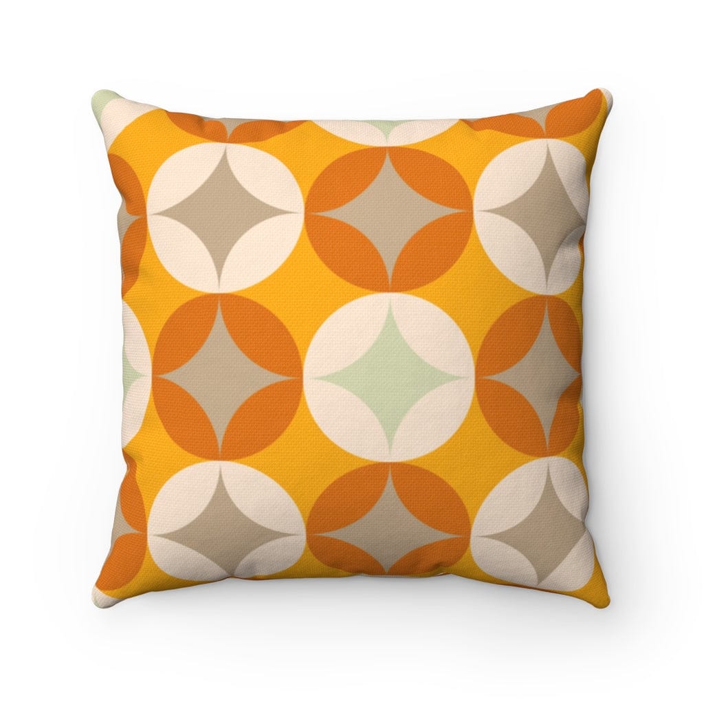 Mid Century Modern, Mustard Yellow, Cream, Light Gray, Starburst Retro Spun Polyester Square Pillow Home Decor 14&quot; × 14&quot;