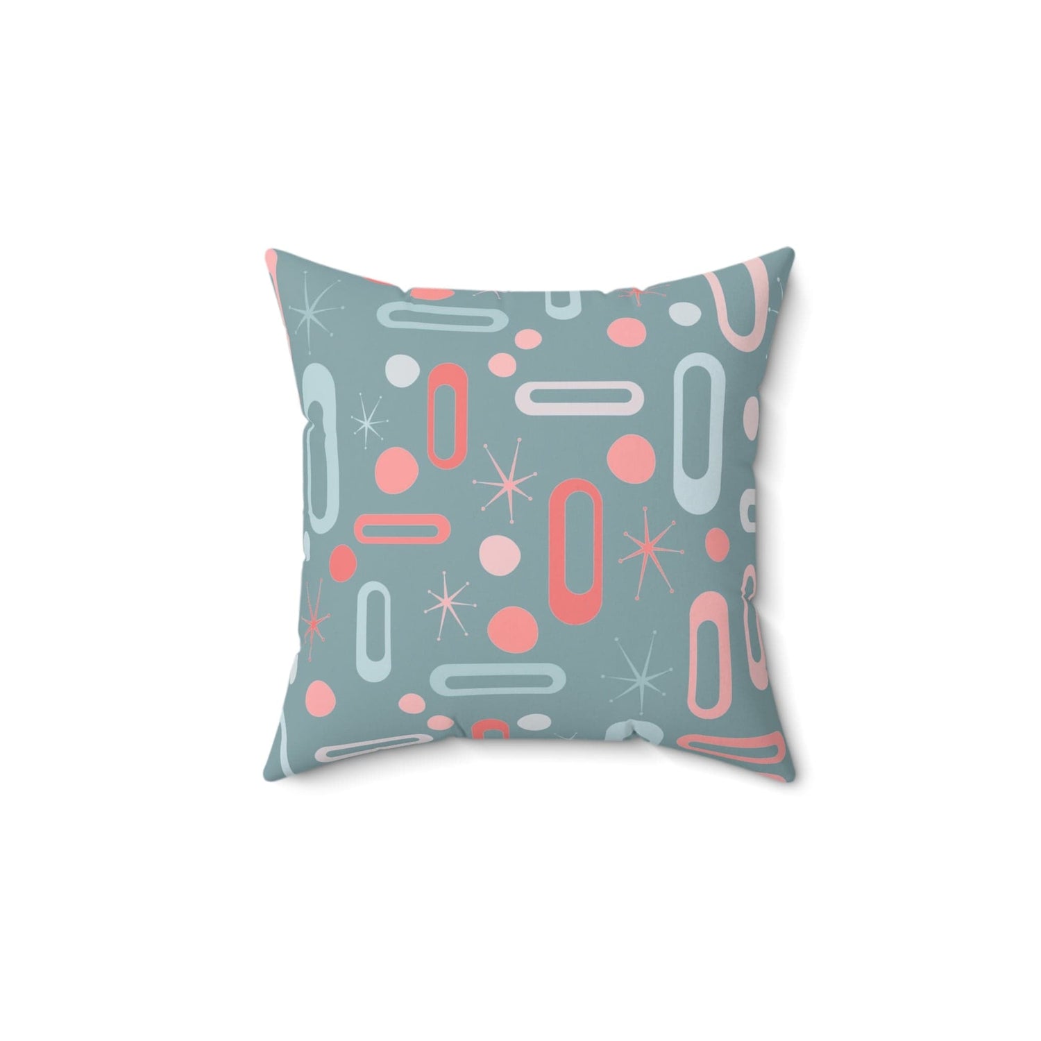 Mid Century Modern Pillow, Ice Blue, Pink, Coral, Geometric Designs, Atomic Starburst MCM Retro Home Decor Pillow And Insert Home Decor 14&quot; × 14&quot;