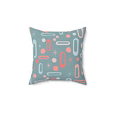Mid Century Modern Pillow, Ice Blue, Pink, Coral, Geometric Designs, Atomic Starburst MCM Retro Home Decor Pillow And Insert Home Decor 14" × 14"